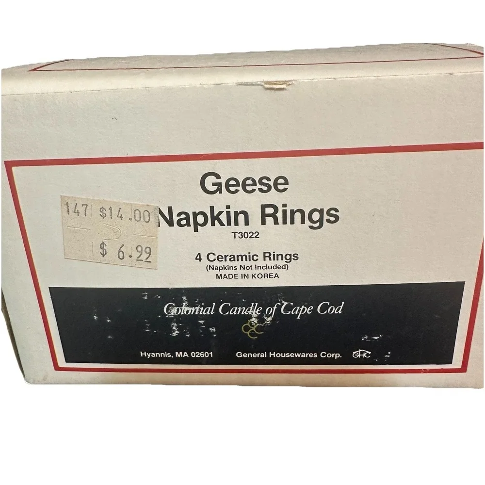 Vintage Colonial Candle‎ Cape Cod Geese Napkin Rings 4 Christmas Box